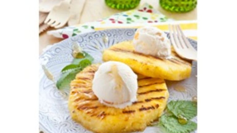 Grilled Banana and Pineapple with Rum and Pistachios