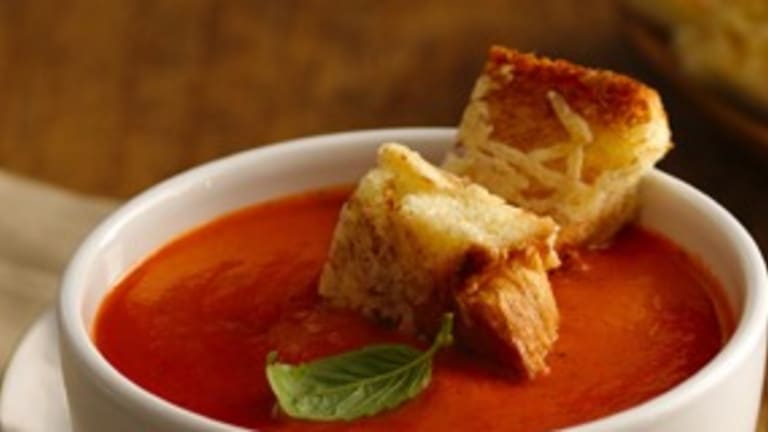 Charred Tomato Soup with Parmesan Crostini